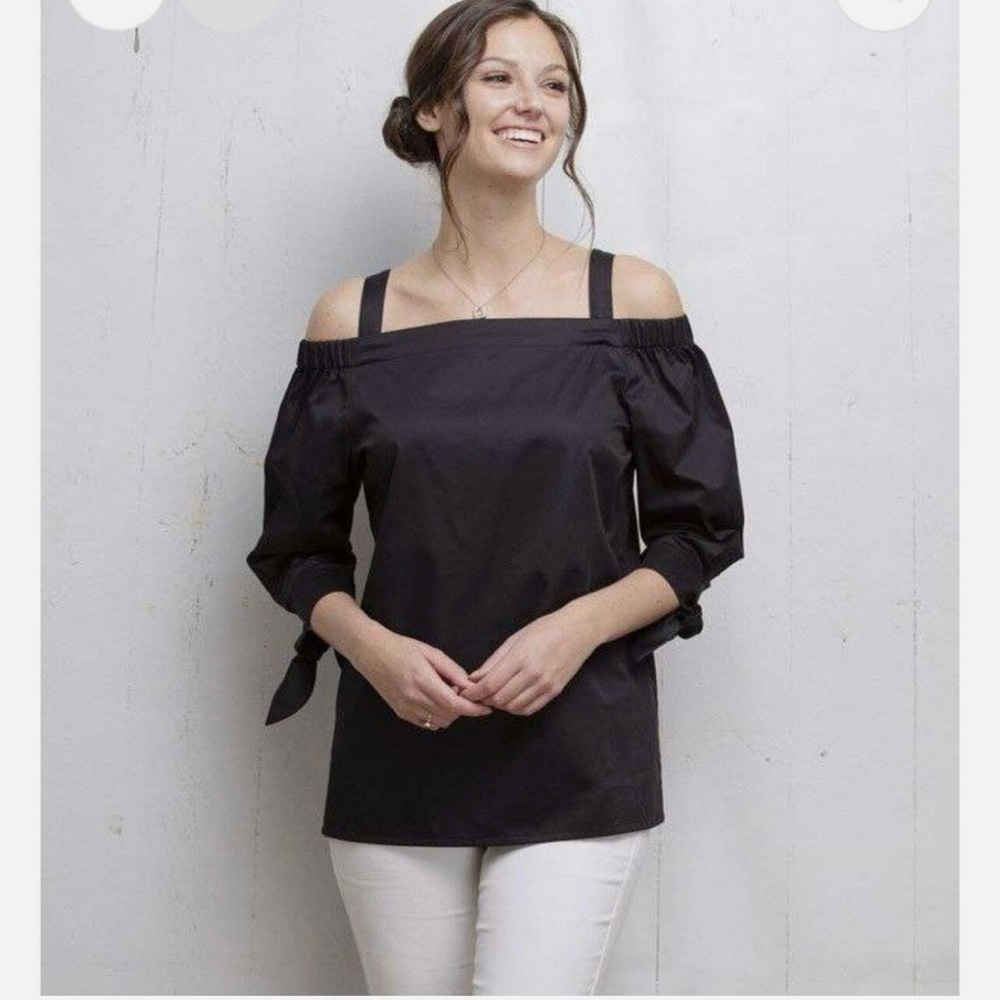 Tyler Boe Cali Top Blue Off Shoulder Cotton Size Small Adjustable Strap Bow slv - Picture 11 of 12